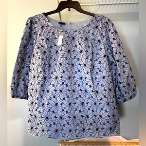 Talbots 18W Light Blue Floral Embroidered Blouse w/ 3/4 Sleeves